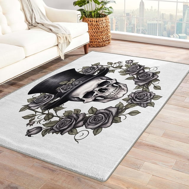 Gothic Area Rug 2x3, Spooky Rugs for Entryway Bedroom Living Room, Flower Indoor Door Mat, Machine Washable Rug, Non Slip Soft Low Pile Home Decor Carpet T6&-233