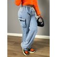 thumbnail image 5 of Wide-Leg Loose Jeans for Women Cargo Elastic Drawstring Workwear Long Pants Fit Comfortable Casual Pockets, 5 of 5