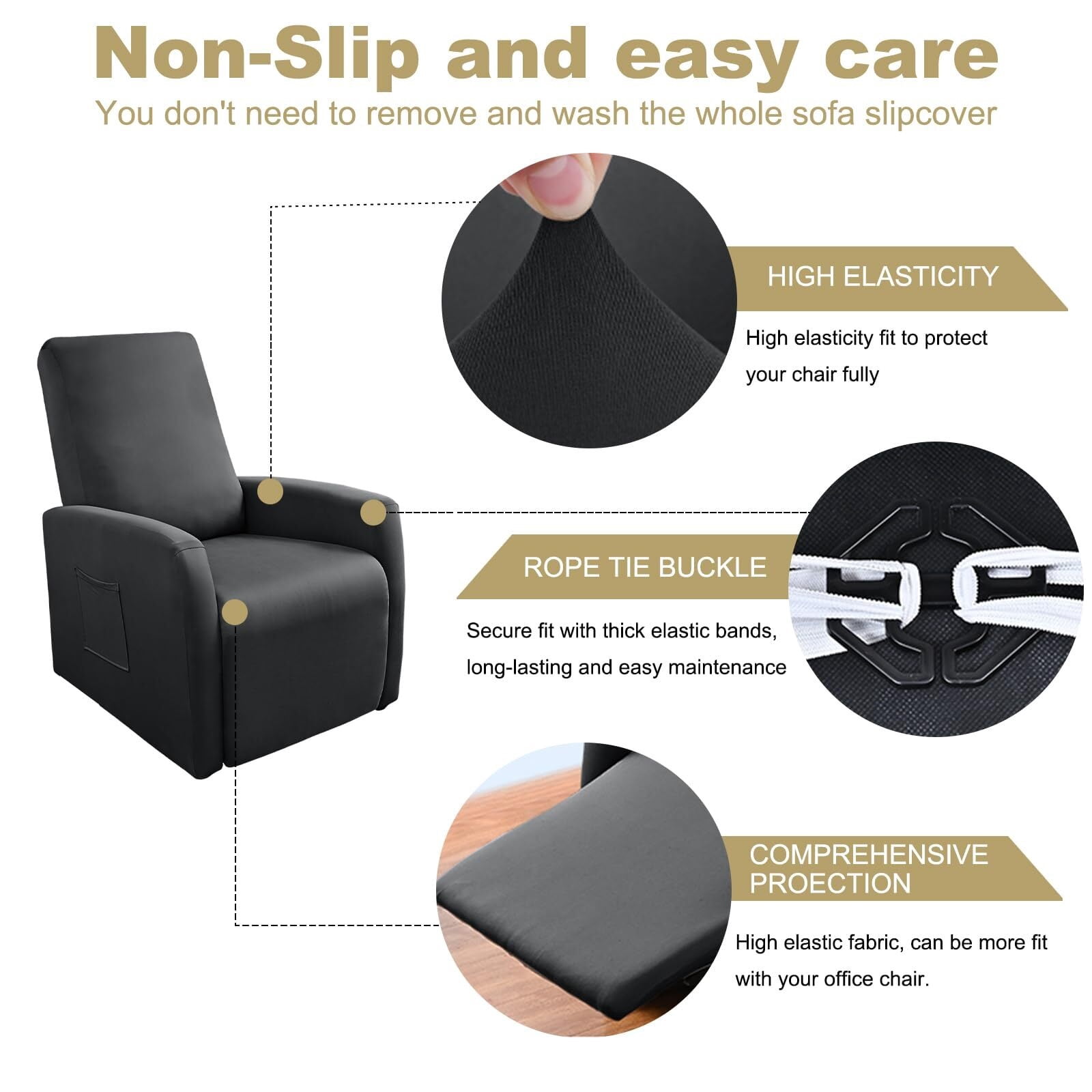 LKJYER Recliner Chair Covers 4 Pieces Waterproof Small Recliner Sofa Slipcover Stretch Recliner Slipcover for Lazyboy Recliner Chair with Storage Pocket Furniture Protector for Living Room