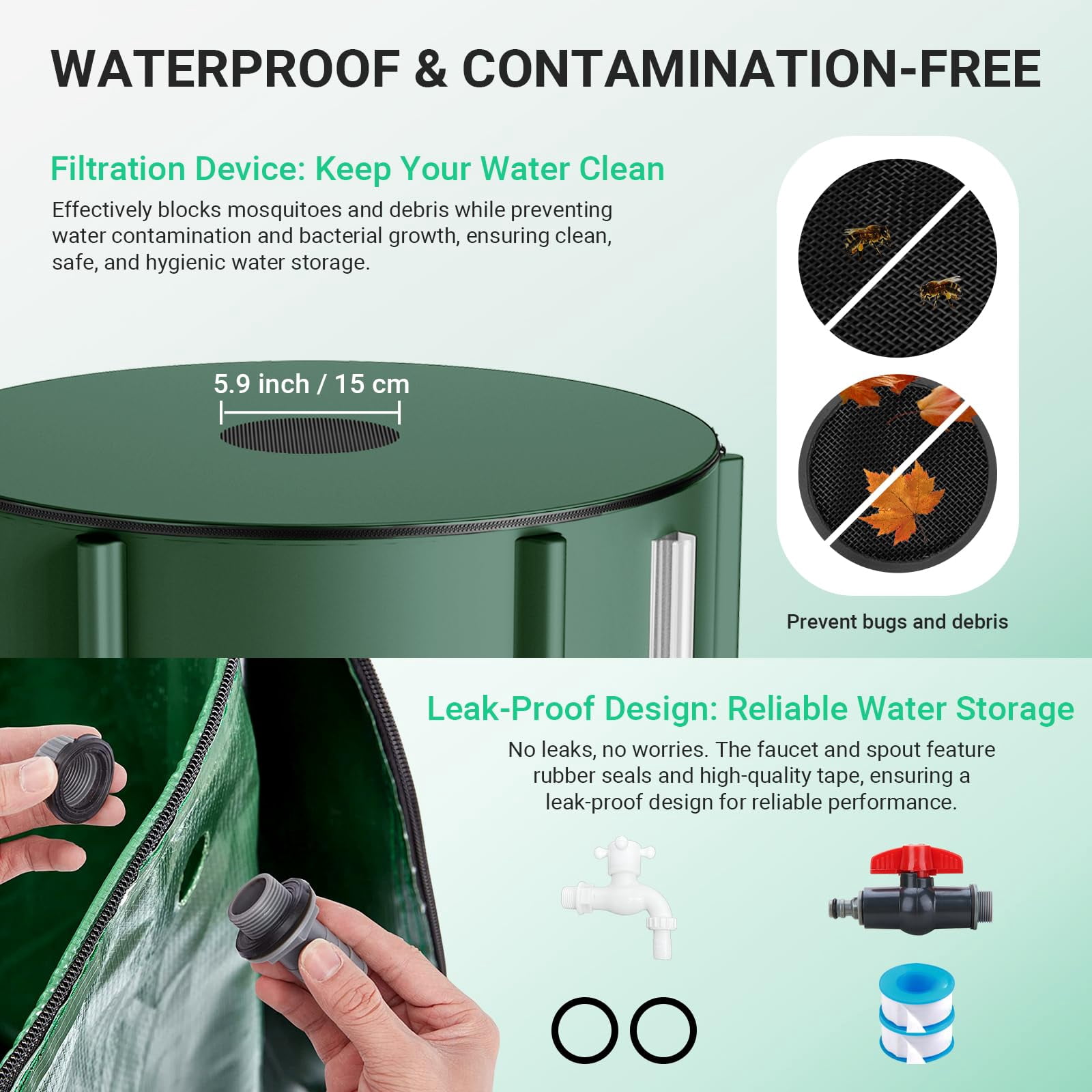 53 Gallon Collapsible Rain Barrel 1000D Rainwater Collection Storage Tank with Garden Hose