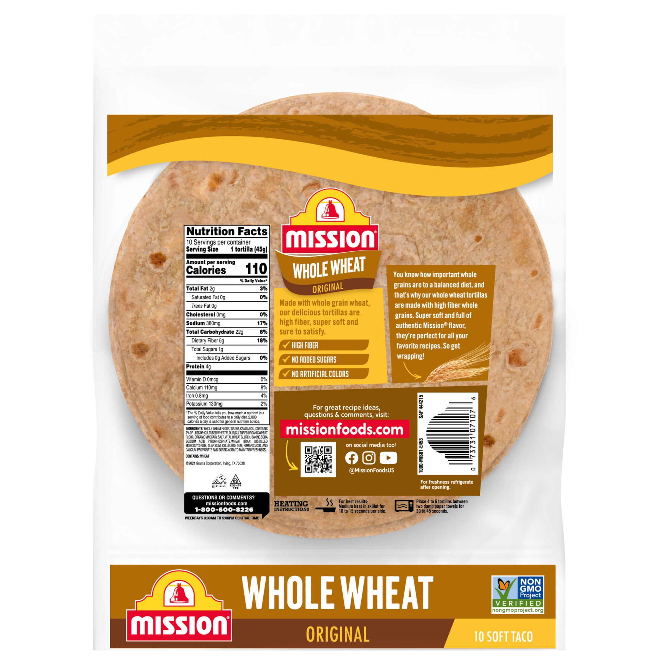 (3 pack) Mission Super Soft Whole Wheat Flour Tortillas, Soft Taco Size, 10 Count