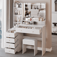 thumbnail image 6 of 41" Vanity Table with Extra-Large LED Mirror | 3-Color Adjustable Lighting & Multi-Layer Storage | Cushioned Stool, White, 6 of 9