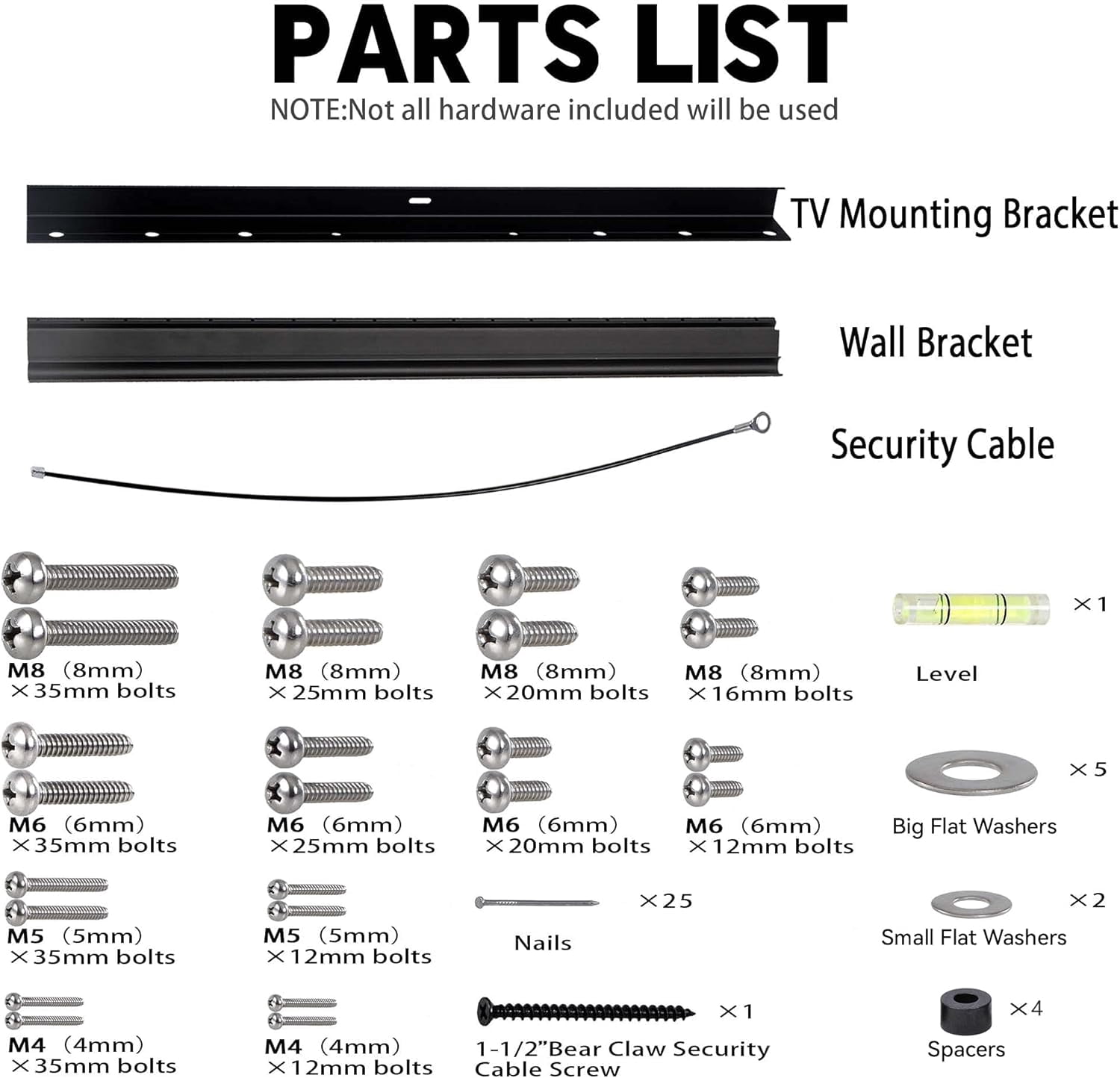 No Stud TV Wall Mount, Drywall Studless TV Hanr No Dama, No Drill, Non Screws, Dry Wall Flat Screen TVs Easy Install Bar Bracket fits VESA 12-55 inch TVs up to 99 lbs, Include Hardware Levels
