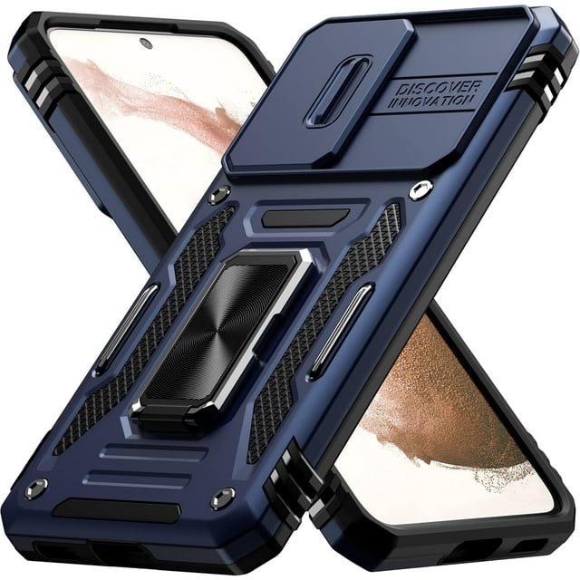 GHSDFBB for Samsung S22 Case,Multi-Functional Ultra Slim Samsung S22 Case with Sliding Camera Cover & Magnetic Kickstand Shockproof Protective Phone Case for Samsung Galaxy S22 5G(2022),Blue