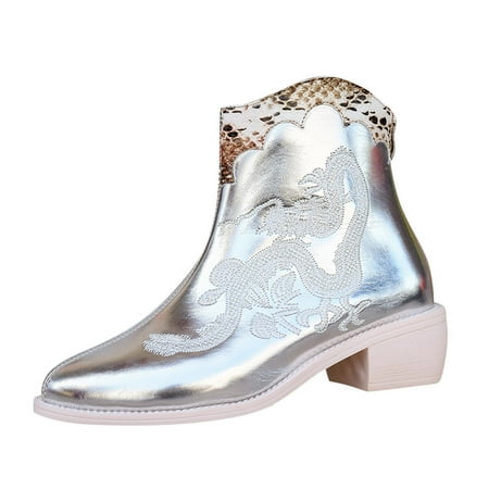 GHSOHS Cowboy Boots for Women Western Boots Ankle Boots Shoes Red Cowboy Boots for Women Fashion Ethnic Black Boots Embroidered Leather Zipper Thick Heel Short Boot Western Cowgirl Boots Size 38