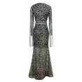 thumbnail image 4 of Robes pour Femmes en Solde Grande Taille Robe Longue à Manches Longues Col en V à Paillettes Gris L JE, 4 of 9