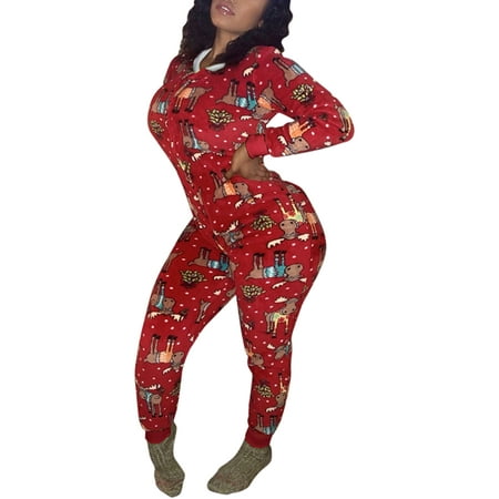 

ZAXARRA Women V-neck Christams Nightwear Casual Printed Pajamas Sleepwear