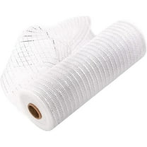 Poly Mesh Ribbon With Foil Each Roll For Wreaths Swags Bows Wrapping And Decorating White