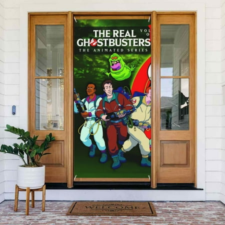 The Real Ghostbusters Door Cover Decorated Banner Tapestry Home Decoration Holiday Party Supplies Door Banner Porch Sign Banner 72.8 x 35.4 Inch