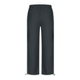 thumbnail image 3 of Women's High Wais Casual Pants Cargo Pants Elastic Waist Drawstring Pants Wide Leg Y2K Streetwear with Pockets, 3 of 7