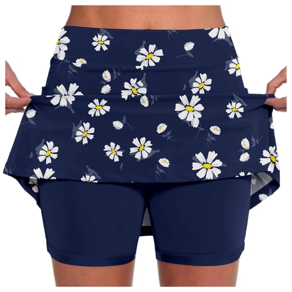 ibiyuan Tennis Skirt For Women Blue Womens Mini Skirt Skorts Flowy High Waisted Ruffle Tiered Casual Summer Beach Short Skirts Built-in Shorts 2026