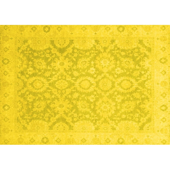 Ahgly Company Machine Washable Indoor Rectangle Oriental Yellow Traditional Area Rugs, 8' x 12'