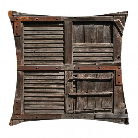 Cottage Style Decorative Pillows Rustic Throw Pillow Cushion Cover, Vintage Wooden Italian Countryside Cottage Door Row Structured Region Style Picture, Decorative Square Accent Pillow Case, 16 X 16 Inches, Umber Brown, by Ambesonne ()