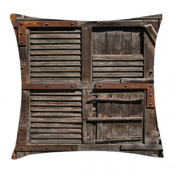 Rustic Throw Pillow Cushion Cover, Vintage Wooden Italian Countryside Cottage Door Row Structured Region Style Picture, Decorative Square Accent Pillow Case, 18 X 18 Inches, Umber Brown, by Ambesonne