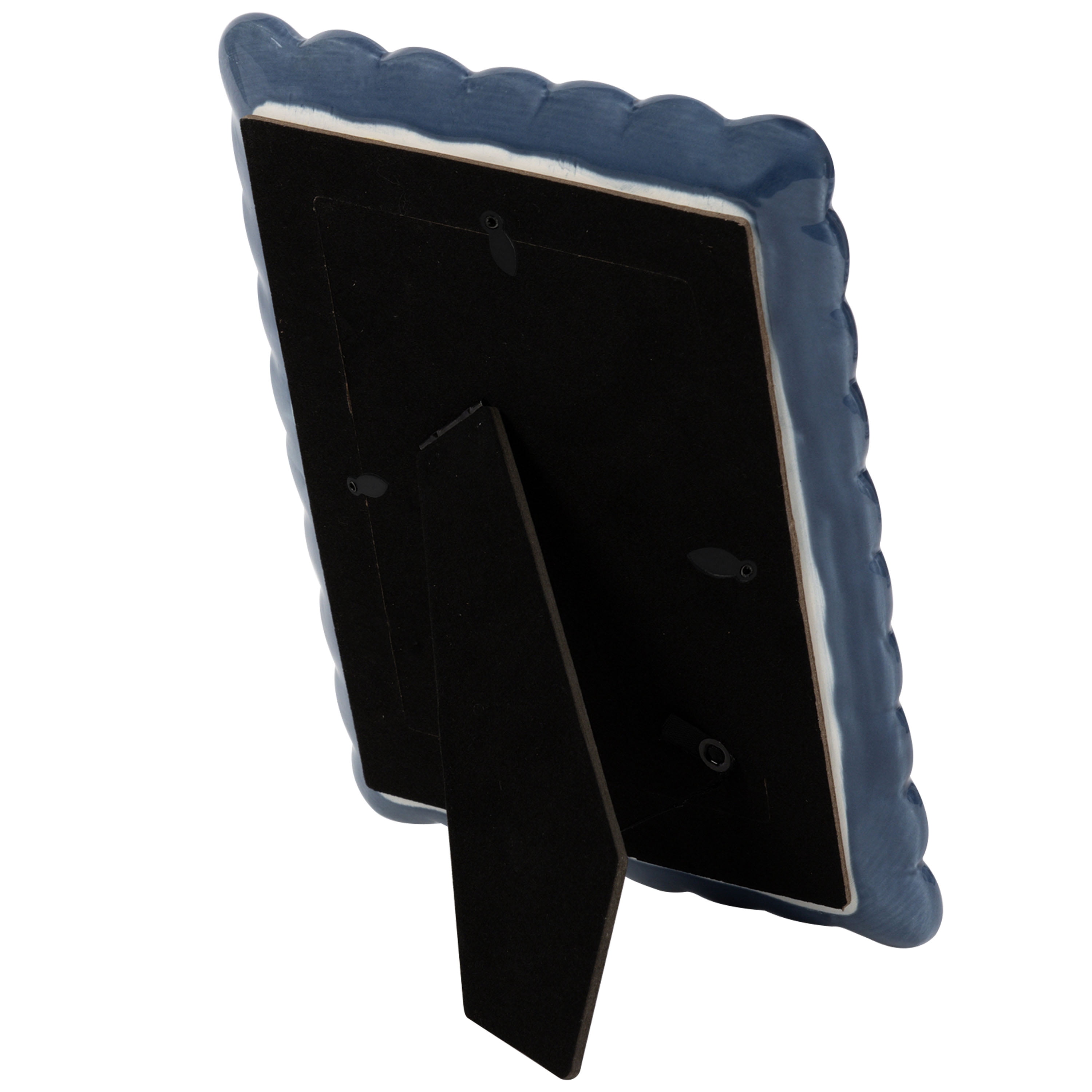 Sterling & Noble Home – 4x6 Picture Frame – Double Ruffle Dark Blue Ceramic Photo Frame