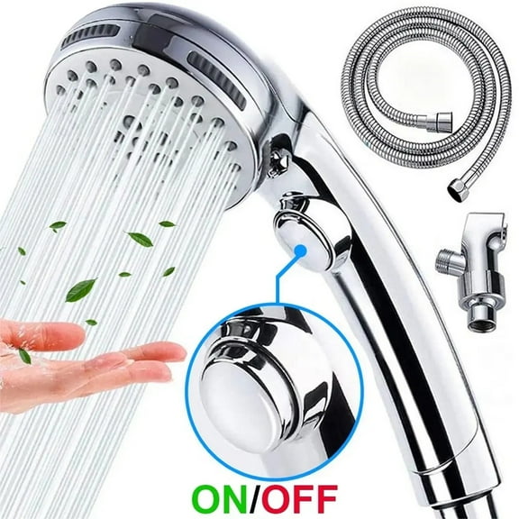 Shower Head - High Pressure Handheld Shower Head with Water Stop Button, Shower Head with Ultra-long Stainless Steel Hose, 5 Spray Settings