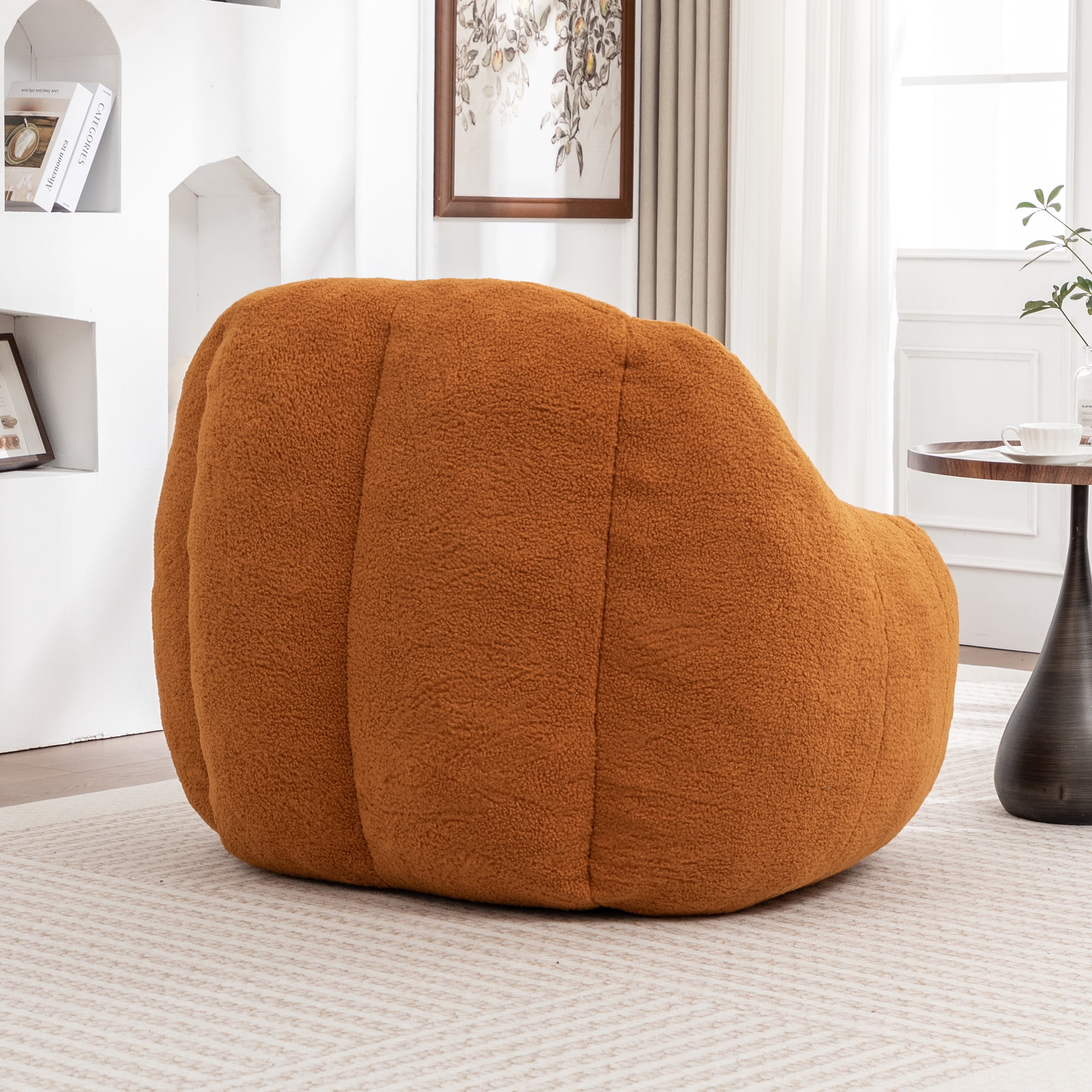 GARITIN Oversized Bean Bag Chair, Teddy Faux Fur Memory Foam, 37.4inx33.9inx32.3in, Yellow