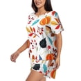 thumbnail image 2 of Bixox Women's Autumn Pumpkins Fall Leaves Printed Pajama Set 2 Piece Lounge Set Top and Shorts Soft Pajamas, Shorts with Pockets, 2 of 7