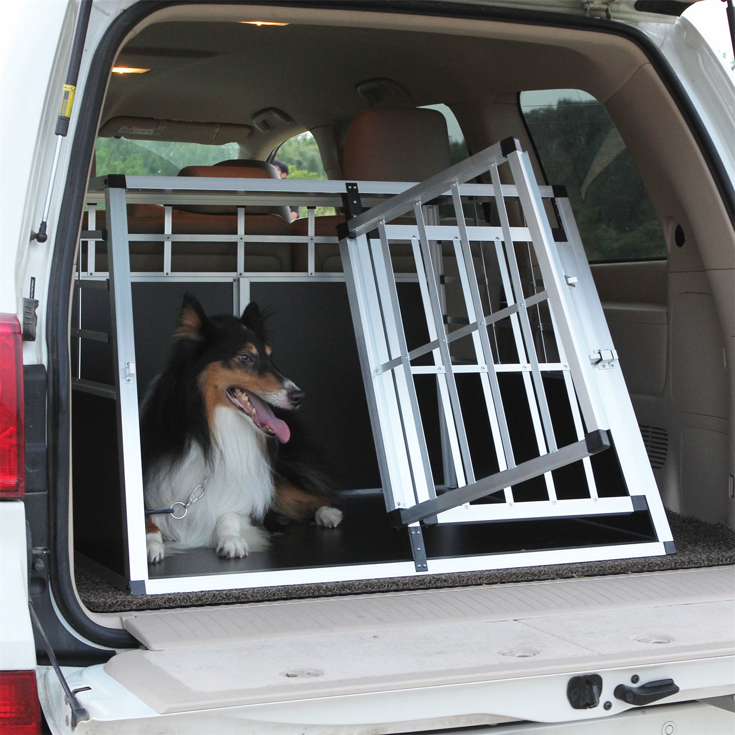 Pefilos Double Doors Pet Car Transport Cage Carriers, Lightweight Aluminum Dog Cage, Trapezoidal Kennel Design for Small and Medium Dogs, Silver Pefilos Double Doors Pet Car Transport Cage Carriers, Lightweight Aluminum Dog Cage, Trapezoidal Kennel Design for Small and Medium Dogs, Silver