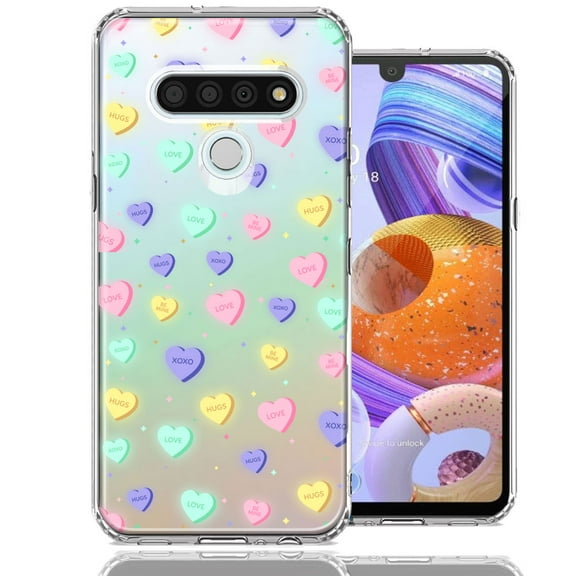 MUNDAZE For LG Stylo 6 Valentine's Day Heart Candies Polkadots Design Double Layer Phone Case Cover