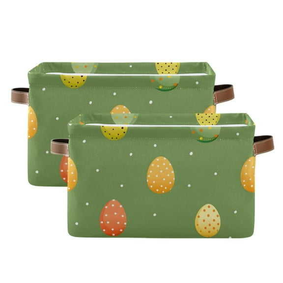 Ryvnso Eggs Easter Polka Dots Storage Basket Large Bin Foldable Boxes Toys Organizer 14.2x10.2x8.3in 2 PCs