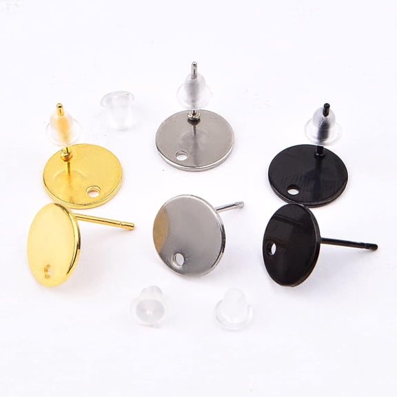30pcs Clear Silicone Earring Backs and 30pcs Stainless Steel Stud Earrings Flat Round Pad Earring Posts Findings with Hole for Women DIY Jewelry Making, 3 Colors