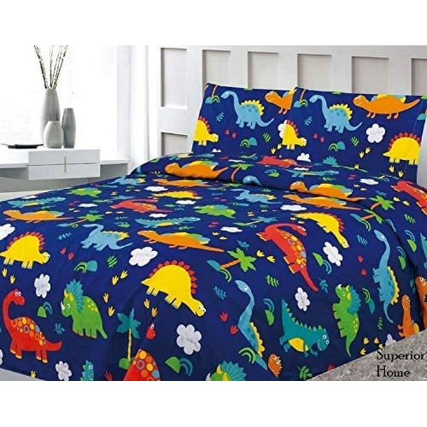 Sapphire Home 3 Piece Twin Size Dinosaurs Theme Print Sheet Set With Fitted Flat And 1 Pillow Case Blue Green Boys Kids Bedding Dinosaur Com Sapphire Home 3 Piece Twin Size, Twin Size Dinosaur Bedding Set