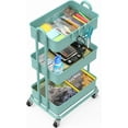 thumbnail image 3 of 3-Tier Heavy Duty Metal Utility Rolling Cart, Turquoise, 3 of 6