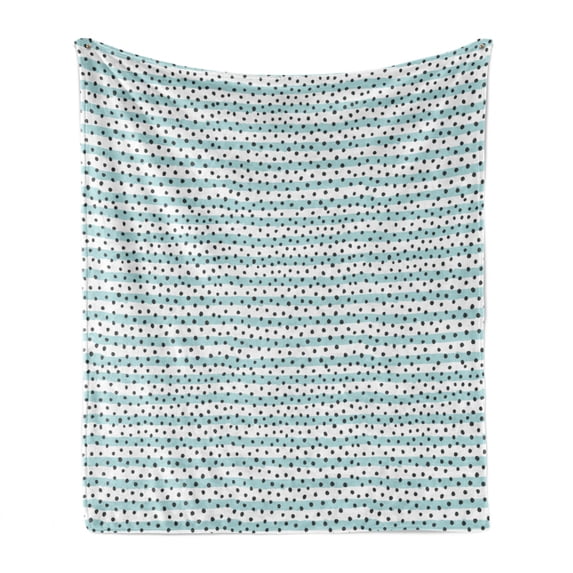 Grey Blue Soft Flannel Fleece Throw Blanket, Pastel Colored Stripes with Dots Hand Drawn Geometric Pattern, Cozy Plush for Indoor and Outdoor Use, 70" x 90", Charcoal Grey Pale Blue, by Ambesonne