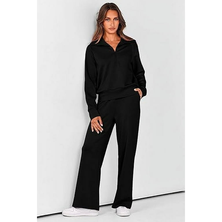 PRETTYGARDEN Women's Casual Two-Piece Set - Quarter Zip Sweatshirt & Straight Leg Pants Tracksuit