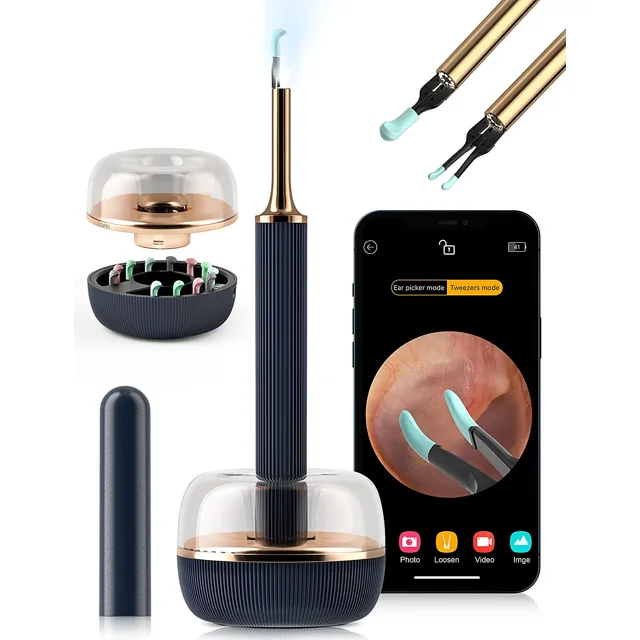 Jinsinto Earwax Removal Tool, Ear Tweezers and Ear Spoons All-in-one Design, Ear Cleaner with LED Light, Ear Borescope, Digital Otoscope with 10.0 Megapixel Camera for iPhone and Android Mobile Phone, Tablet (Blue)