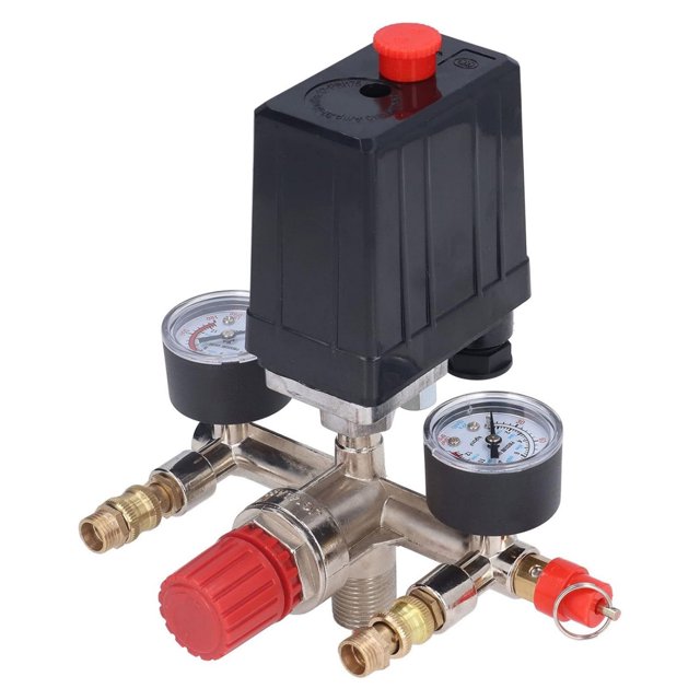 ARCADORA Air Compressor Pressure Valve Kit For Air Compressors AC220V380V 90120PSI Metal Plastic Two Clear Gauges