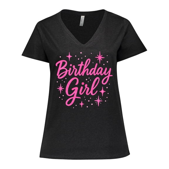 Inktastic Neon Pink Birthday Girl Women's Plus Size V-Neck T-Shirt