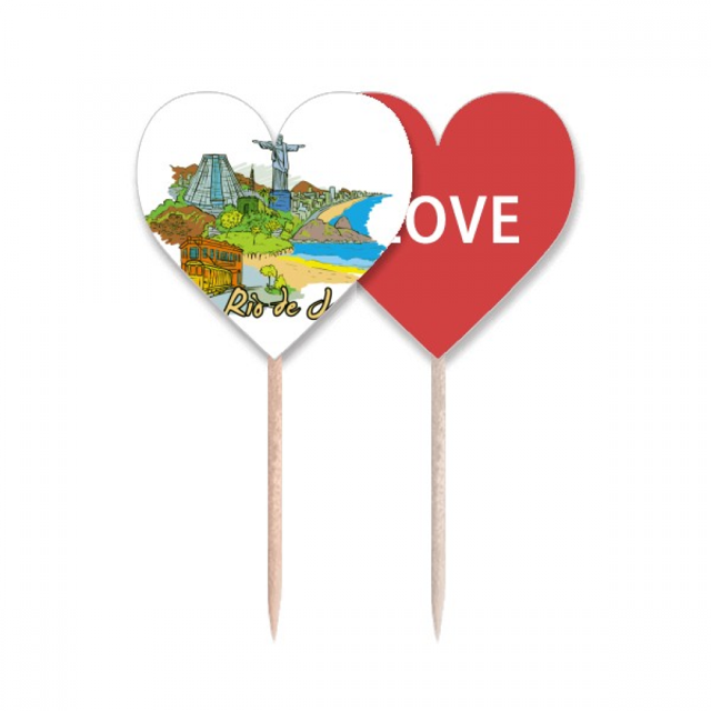 Hand-painted Brazil Rio De Janeiro Toothpick Flag LOVE Heart Lable Cupcake Pick