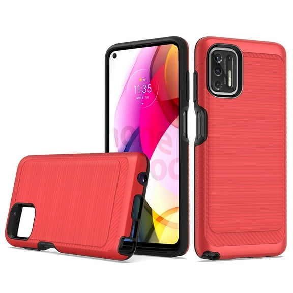 Phone Case for Motorola Moto G Stylus 2021 (6.8”), Dual Layer Shock Resistant Brushed Texture Protective Cover (Red)