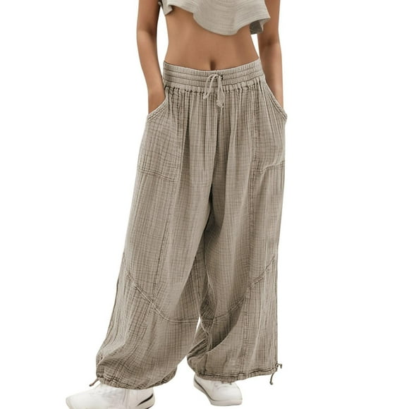 Womens Baggy Utility Pants Summer High Waisted Wide Leg Cargo Pants With Pockets Women'S Casual Pants Xl