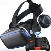 [Upgraded version] 2023 VR Glasses with Remote Controller, 3D Glasses Virtual Reality Headset for VR Games & 3D Movies, Eye Care System for iPhone and Android Smartphones 3D VR Glasses（Black）
