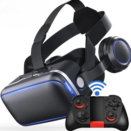 [Upgraded version] 2023 VR Glasses with Remote Controller, 3D Glasses Virtual Reality Headset for VR Games & 3D Movies, Eye Care System for iPhone and Android Smartphones 3D VR Glasses（Black）