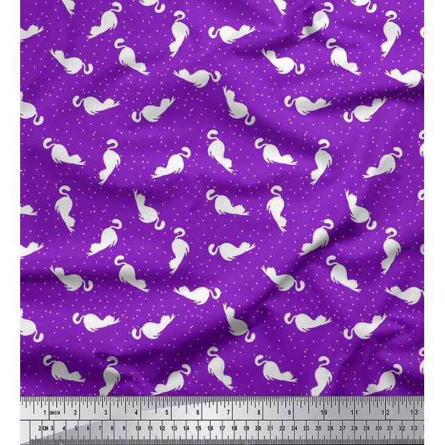Soimoi polyester Crepe Fabric Floral & Cat Animal Print Fabric by Yard 52 Inch Wide
