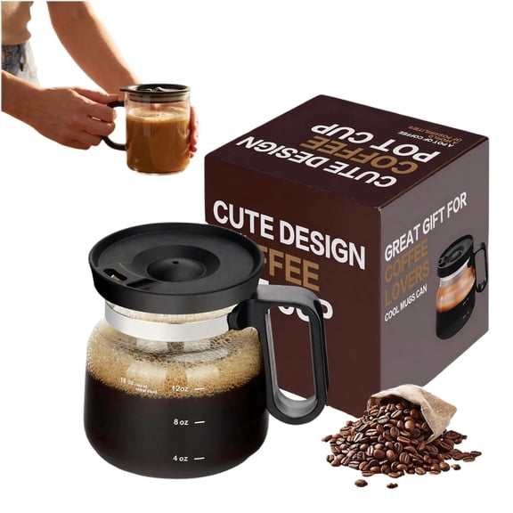16 Oz Coffee Pot Mug,Mini Coffee Pot Cup,with Spill Proof Lid Heatproof Glass Mug Large Capacity ideal Gift for Coffee Lovers (1pcs)