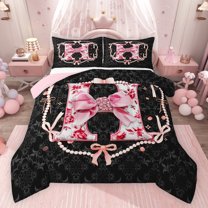 Castle Fairy Floral Bow Personalized Initial H 3 Pieces Queen Comforter Set for Boys Girls,Princess Pearl Bow Knot Ultra Soft Bedding Sets,Boho Chic Floral Damask Bedding Comforter Set Breathable