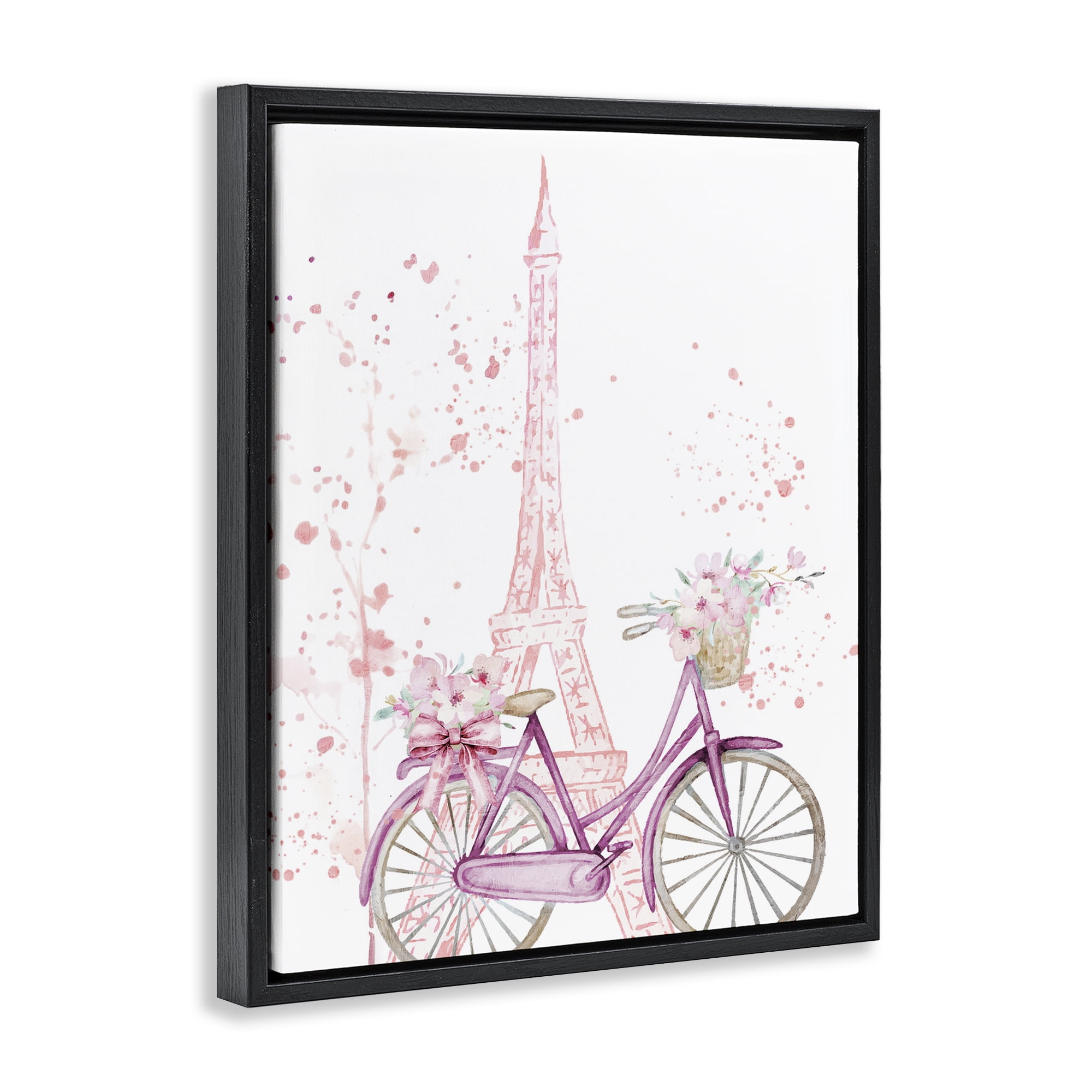 Parisian Bicycle & Modern Splatter Black Framed Floater Canvas Wall Art, design by Kim Allen