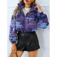 thumbnail image 3 of Women's Cropped Puffer Jacket Floral/Skull Print Stand Collar Down Coat Fall Winter Long Sleeve Padded Jacket Outerwear, 3 of 7