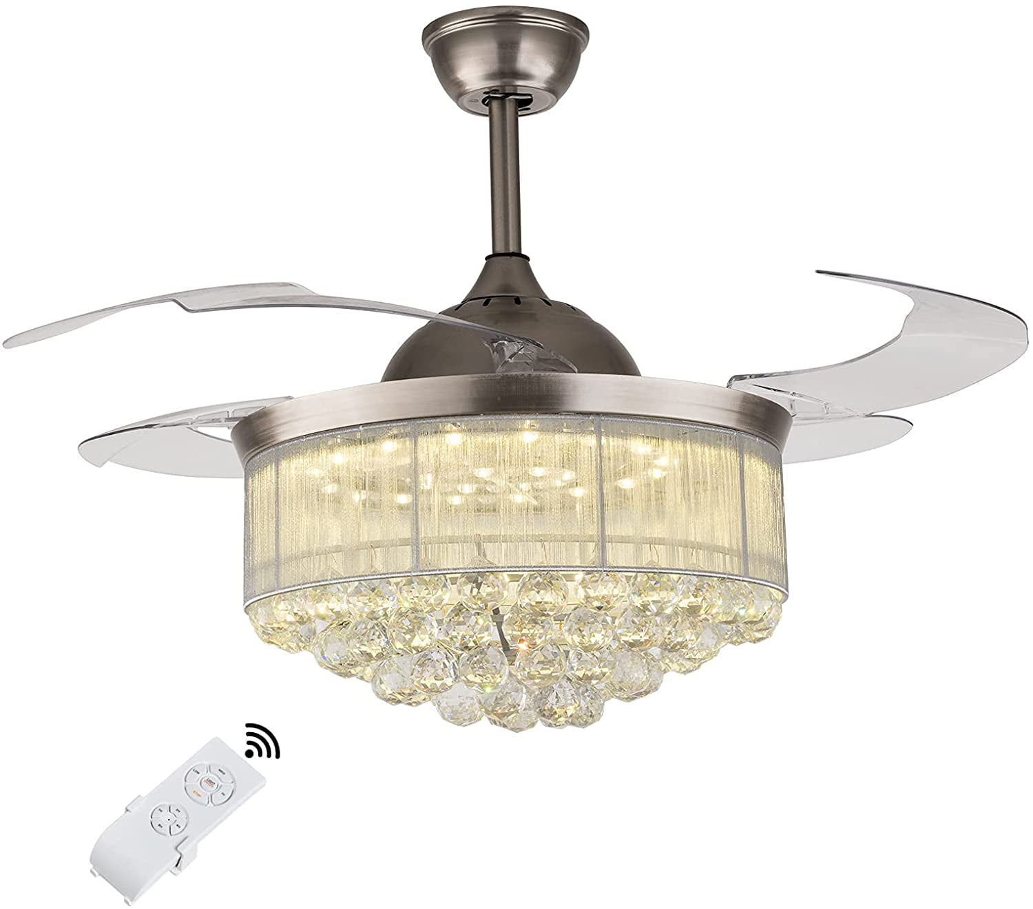 Details about  / 42/" Invisible Crystal Ceiling Fan Lamp Remote Control 3 Color Dimmable Lamp