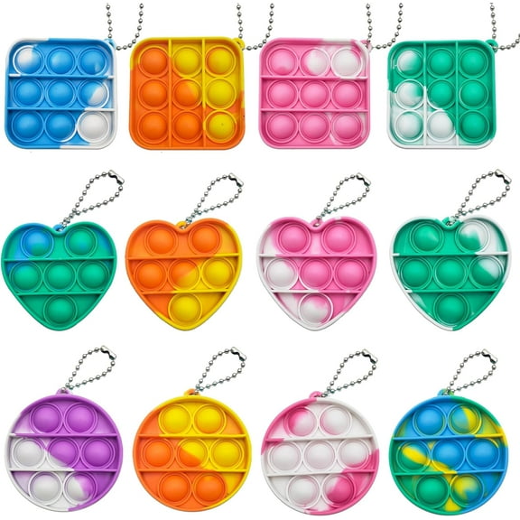 12 Pack Pop Fidget Toy Set, Silicone Shape Squeeze Toy for Kids ADHD, Stress Relief Sensory Toy Set Key Chain