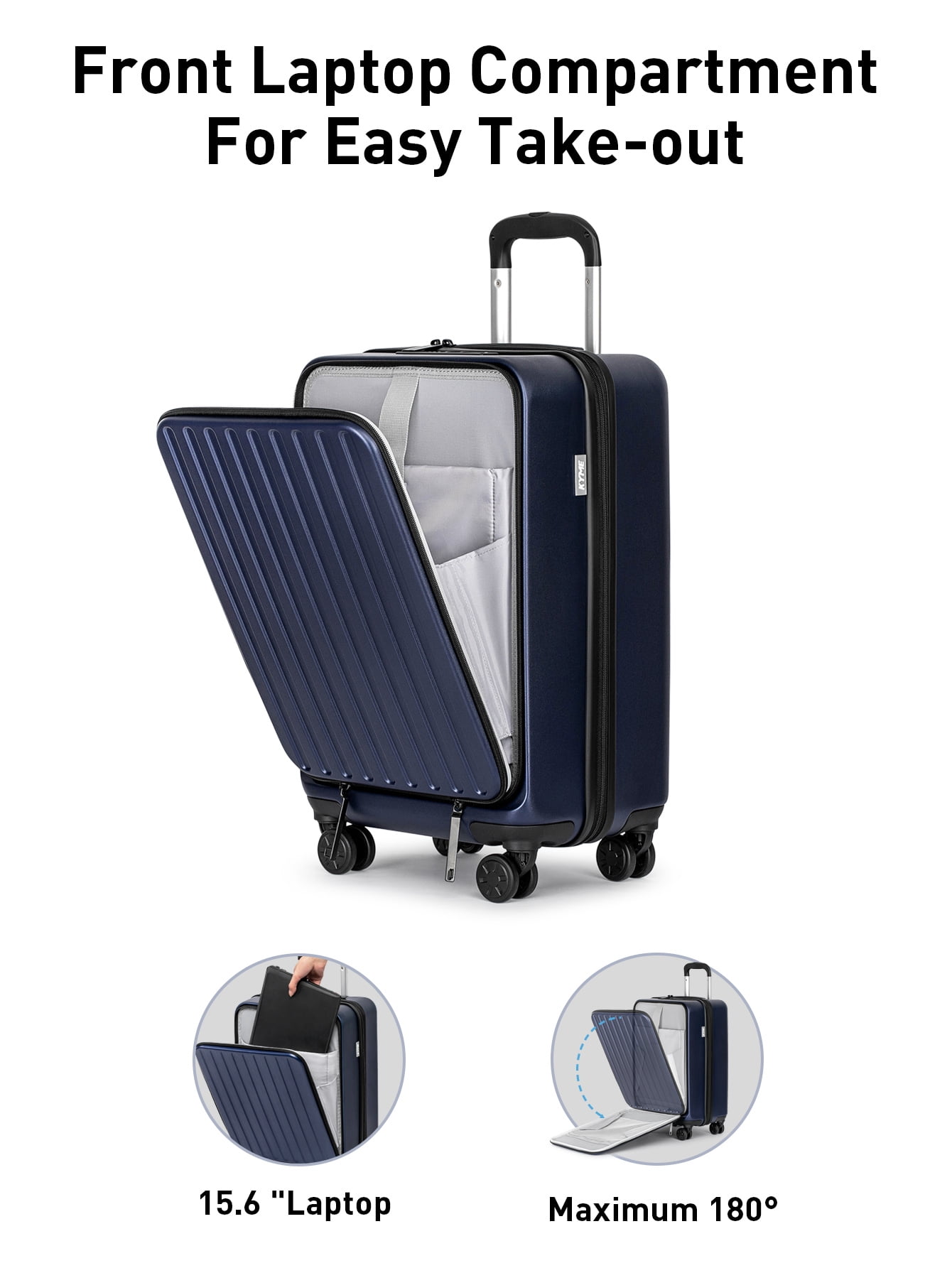 Front Open Carry On Luggage Laptop Compartment 100%PC TSA Lock Spinner Wheels 20" Lightweight Hardside Suitcase