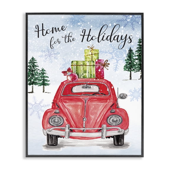 Stupell Industries Shabby Chic Home For Holidays Antique Car Carrying Christmas Black Framed Giclee Art, 11 x 14, by Nicole DeCamp