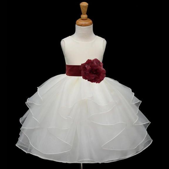 Ekidsbridal Ivory Burgundy Shimmering Organza Flower Girl Dresses for Toddlers Communion Baptism Wedding Reception Ceremony 4613S M