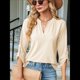 thumbnail image 4 of Blusas Elegantes e Informales para Mujer, Camisetas de 3/4 con Cuello en V y Mangas Enrollables. Albaricoque XL, 4 of 10