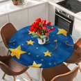 thumbnail image 2 of Blue Yellow Star Round Tablecloth 36-44 Inch Round Fitted Table Cloth with Elastic Edge, Starry Sky Vintage Waterproof Table Cover Protector for Outdoor Picnic Party Dining, 2 of 6